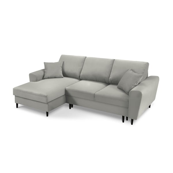 Divano angolare grigio chiaro allungabile e con contenitore (con penisola a sinistra/con chaise lounge) con rivestimento in velluto a coste Kyoto – Cosmopolitan Design-image-1