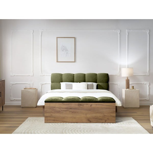 Letto matrimoniale imbottito verde rete inclusa 160x200 cm Kumo - Bobochic Paris-image-3