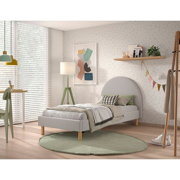 Letto singolo imbottito grigio con griglia 90x200 cm MOON - Vipack-image-1