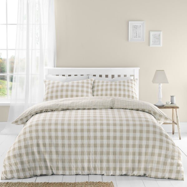 Biancheria da letto in crêpe bianca e beige per letto matrimoniale 200x200 cm Gingham Check - Catherine Lansfield