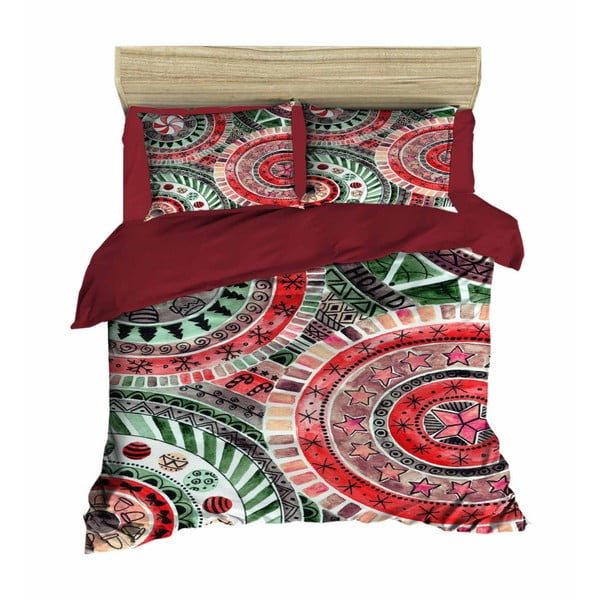 Set di lenzuola e biancheria per letto matrimoniale Mandala Red&Green, 200 x 220 cm - Mijolnir