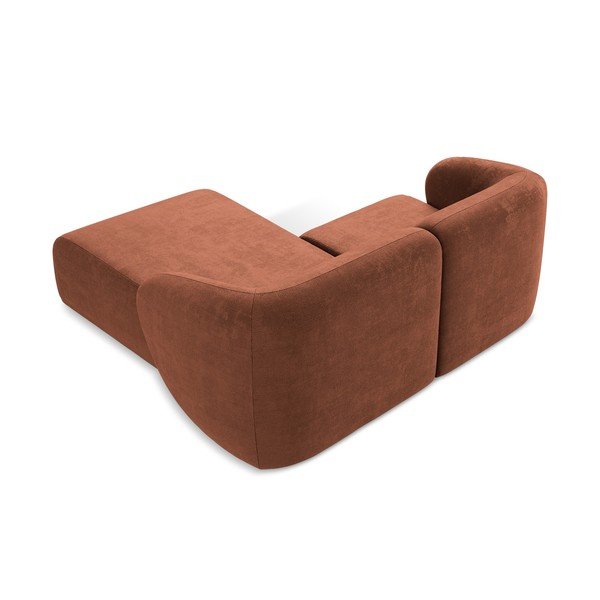 Divano angolare color terracotta (con penisola a destra/con chaise lounge) con rivestimento in ciniglia Lani – Makamii-image-3