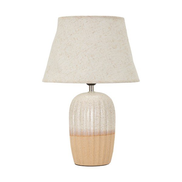 Lampada da tavolo color crema in ceramica con paralume in tessuto (altezza totale 44 cm) Japandi – Mauro Ferretti