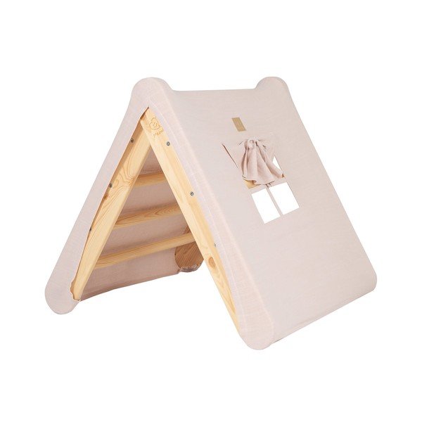 Pikler triangolo montessori rosa/di colore naturale in pino massiccio 61x60x60 cm Montessori – Meowbaby