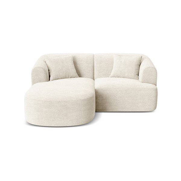Divano angolare beige (con penisola a sinistra/con chaise lounge) con rivestimento in velluto a coste Campi – Cosmopolitan Design