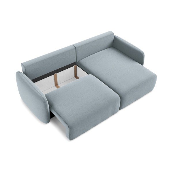 Divano angolare blu allungabile/con contenitore (con penisola a destra/con chaise lounge) con rivestimento in velluto Kalena – Makamii-image-4