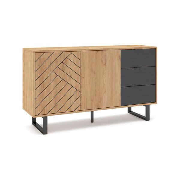 Cassettiera bassa antracite/naturale in rovere 140x80 cm Madona - Marckeric-image-2
