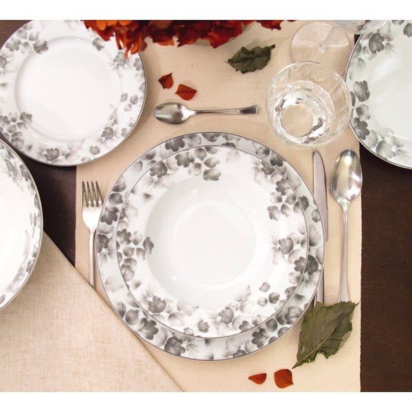 Set di 6 piattini da dessert in porcellana bianco e grigio chiaro ø 19 cm Foliage gray - Villa Altachiara-image-4