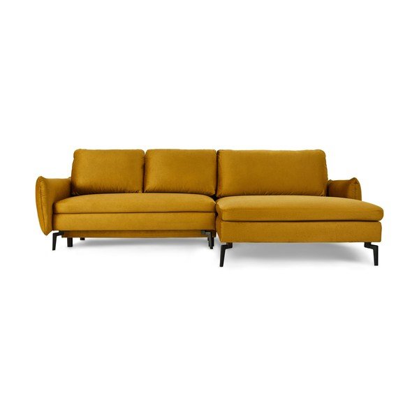 Divano letto angolare in velluto giallo, angolo destro Fira - Bonami Selection-image-2