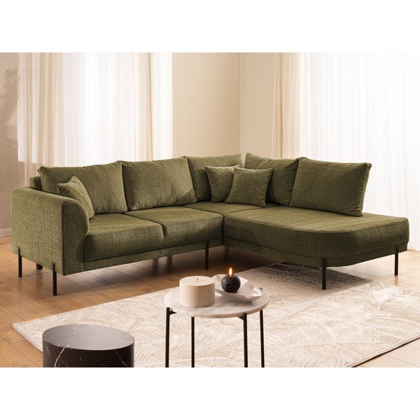 Divano angolare verde (con penisola a destra/a L) con rivestimento in ciniglia Mauris  – Ropez-image-4