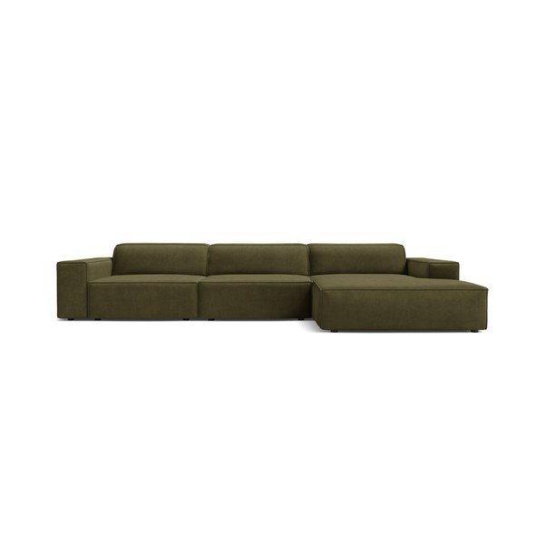 Divano angolare componibile color kaki (con penisola a destra/con chaise lounge) con rivestimento in velluto Jodie – Micadoni -image-2
