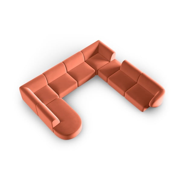 Divano angolare rosa (con penisola a destra/a U) con rivestimento in velluto Paolo – Milo Casa-image-1