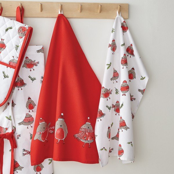 Set di 2 asciugamani in cotone con motivo natalizio 50x70 cm Christmas Robins - Catherine Lansfield-image-1