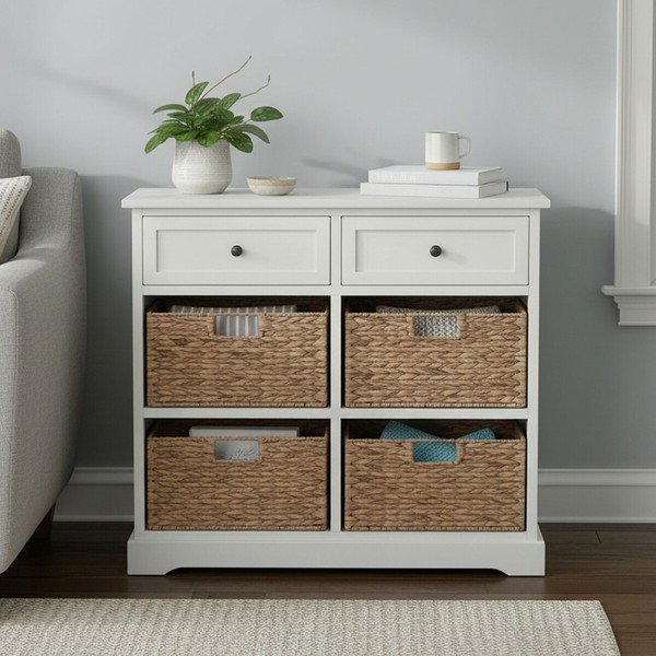 Credenza avorio in legno di paulownia massiccio 76x70x33 cm Vermont – Premier Housewares-image-1