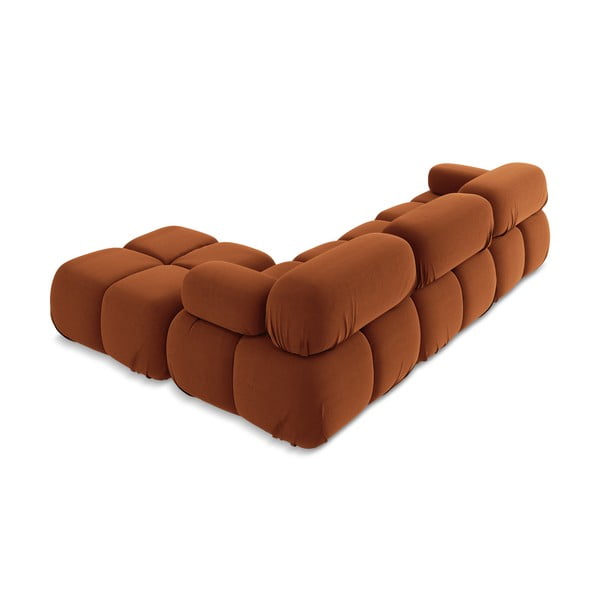 Divano angolare componibile arancione con rivestimento in velluto Lokua – Makamii-image-4