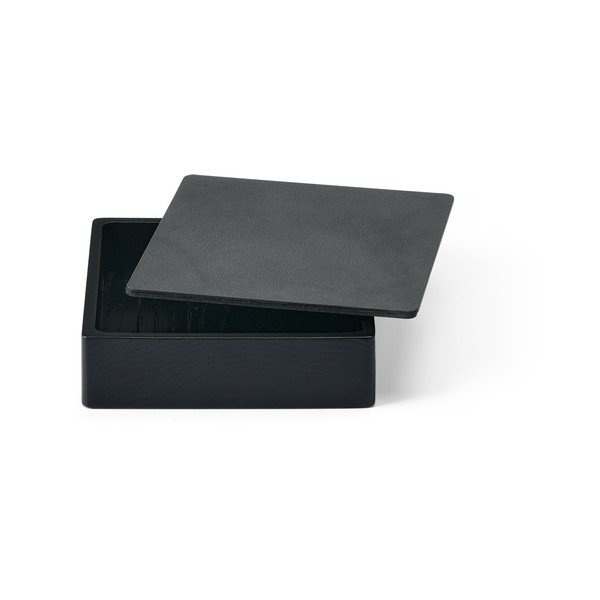 Scatola decorativa con coperchio nera/color antracite in legno ed eco pelle 11x11x3,5 cm Square Nupo – LIND DNA-image-1