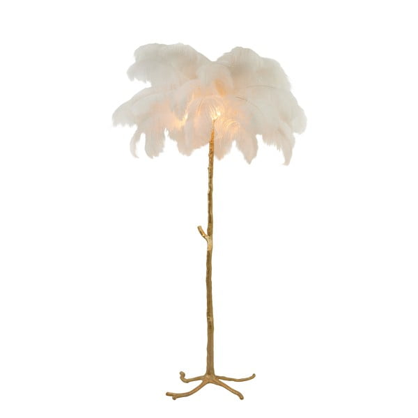 Lampada da terra bianco/oro con paralume di piume (altezza 180 cm) Feather - Light & Living