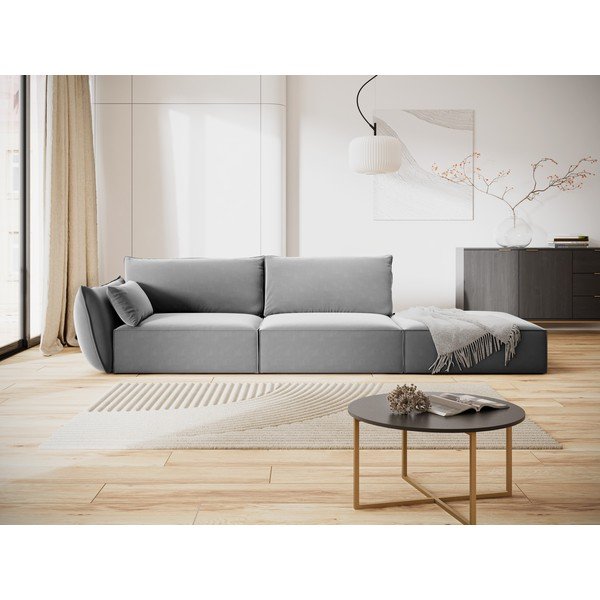 Divano grigio chiaro con penisola a sinistra con rivestimento in velluto 264 cm Vanda – Mazzini Sofas-image-1