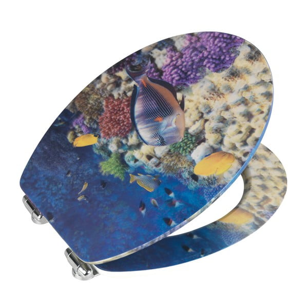 Sedile per wc con immagine 3D e chiusura facilitata Bellevue, 44,5 x 38 cm Fish - Wenko-image-1