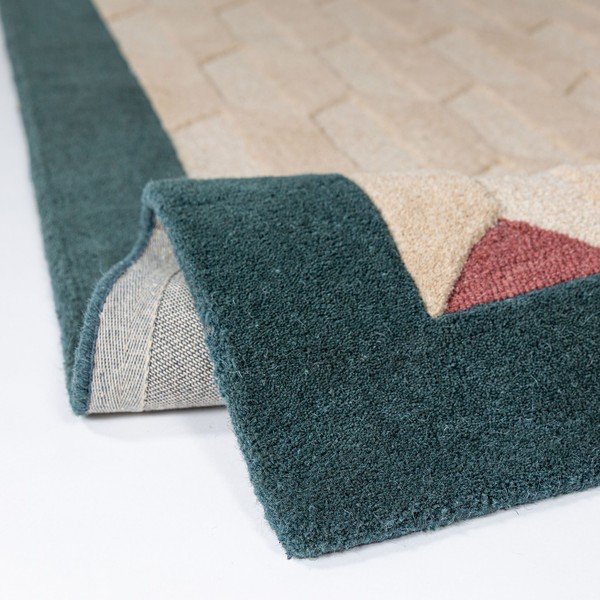 Passatoia di colore naturale/color foglia di tè in lana tessuta a mano 60x230 cm Apex Border Wool – Flair Rugs-image-2