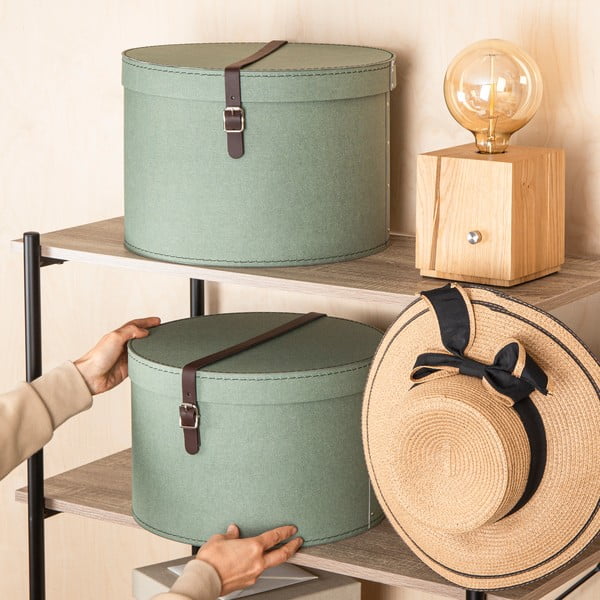 Scatole in set con coperchio color foglia di tè in cartone 2 pz ø 37,5x25,5 cm Rut Canvas Paper Laminate – Bigso-image-1