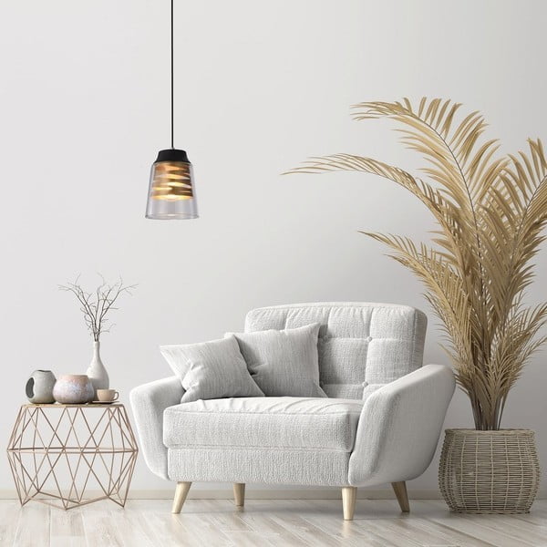 Apparecchio a sospensione nero con paralume in vetro Fresno - Candellux Lighting-image-1