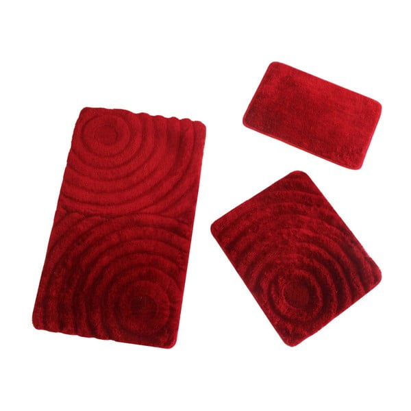 Set di 3 tappetini da bagno rossi Wave - Foutastic
