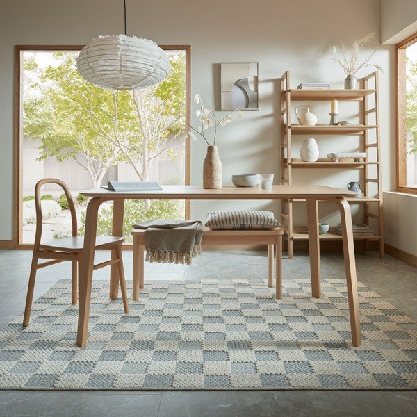 Tappeto blu in misto cotone lavabile 155x230 cm Muted Checkerboard – Flair Rugs-image-2