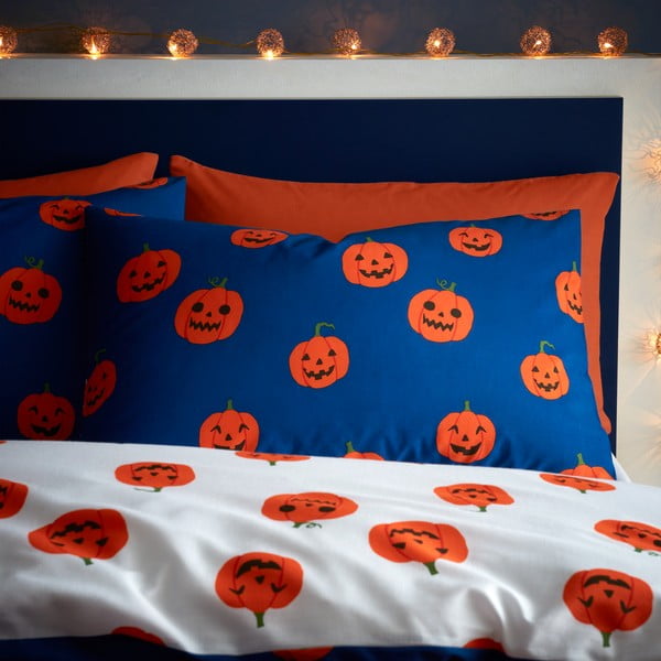 Set copripiumino e federa blu e arancione per letto matrimoniale 200x200 cm Halloween Pumpkins – Catherine Lansfield-image-3