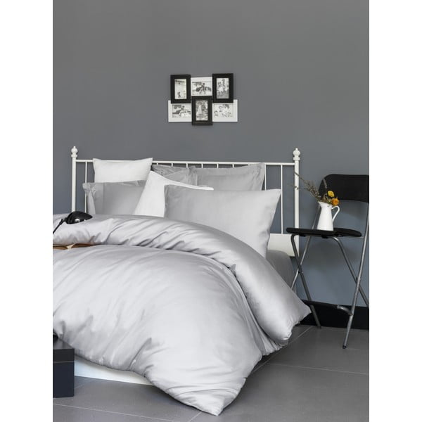 Biancheria da letto singola in cotone sateen grigio chiaro 140x200 cm - Mijolnir
