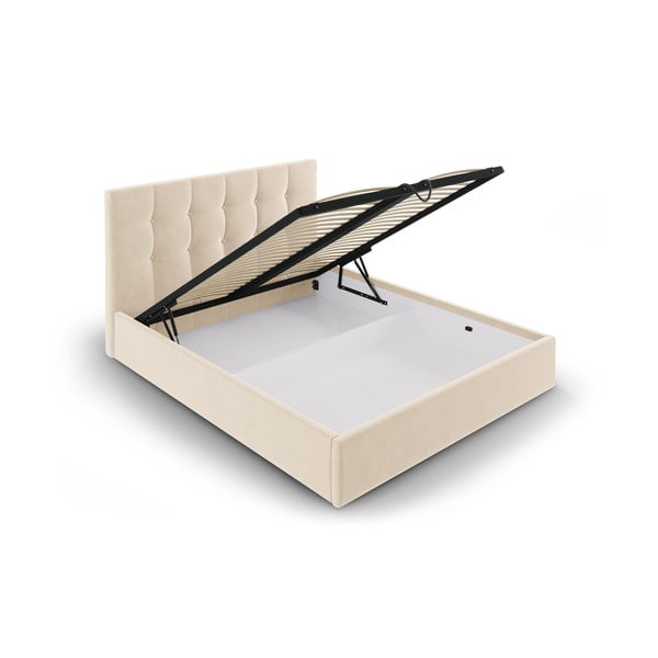 Letto matrimoniale imbottito beige con contenitore con griglia 180x200 cm Nerin - Mazzini Beds-image-3