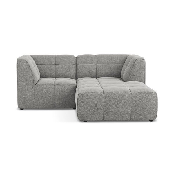 Divano angolare grigio (con penisola a destra/con chaise lounge) con rivestimento in bouclé Aloha – Makamii
