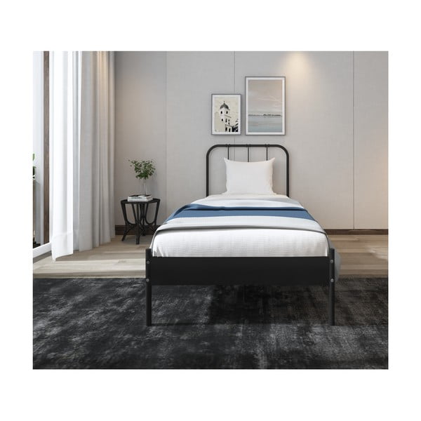 Letto singolo nero in metallo rete non inclusa 90x200 cm Aaron – Støraa-image-3