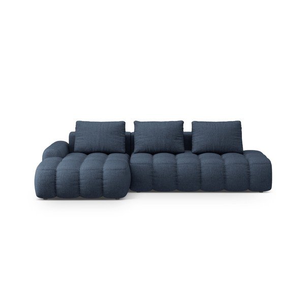 Divano angolare blu scuro allungabile/con contenitore (con penisola a sinistra/con chaise lounge) Linz – Cosmopolitan Design