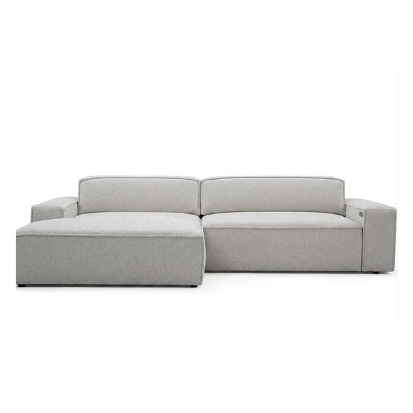 Divano angolare grigio allungabile/con movimento relax elettrico (con penisola a sinistra) Abel – Bobochic Paris