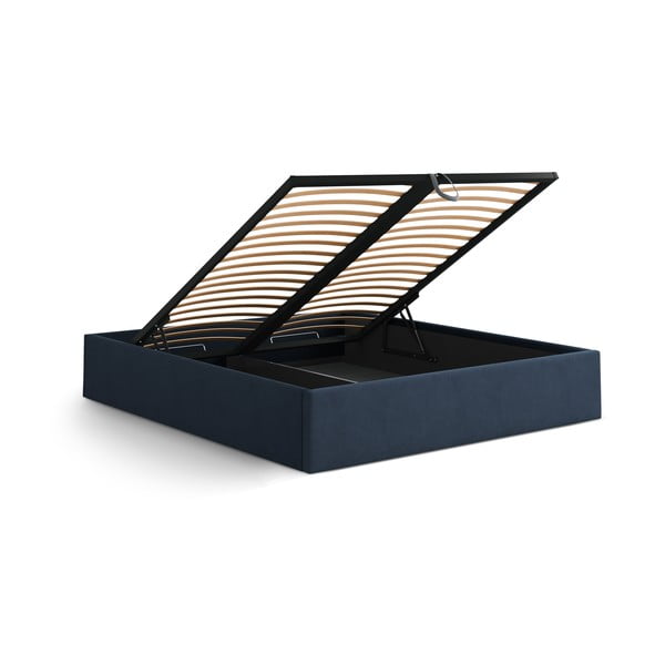 Letto matrimoniale imbottito blu scuro con contenitore/senza testiera con rete inclusa 180x200 cm Susan – Micadoni -image-3