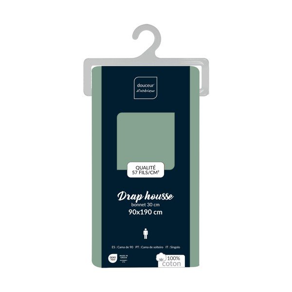Lenzuolo con angoli verde in cotone 90x190 cm Lina – douceur d'intérieur-image-2