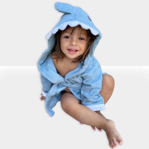 Accappatoio per neonato in cotone blu taglia S Shark - Rocket Baby-image-1