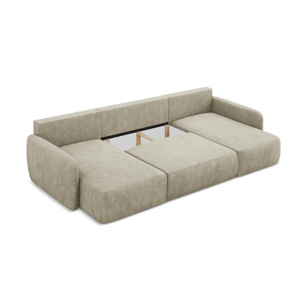 Divano angolare beige allungabile/con contenitore (a U) con rivestimento in ciniglia Lilo – Makamii-image-3