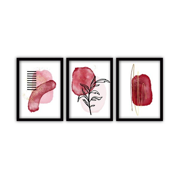 Set di 3 dipinti in cornice nera Rosso, 35 x 45 cm - Vavien Artwork