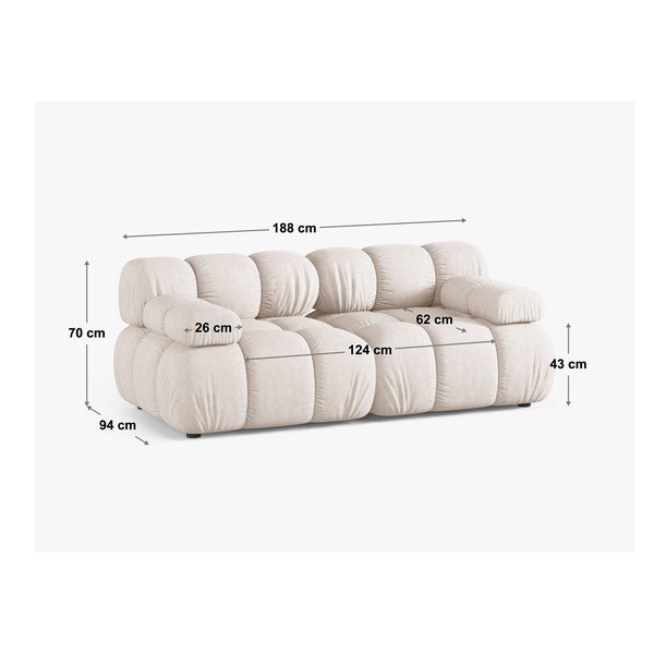 Divano componibile grigio chiaro con rivestimento in velluto 188 cm – Micadoni -image-3