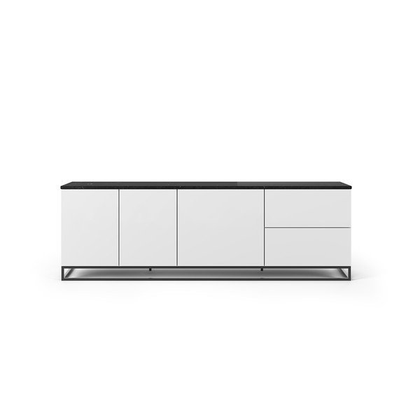 Matně bílý televizní stolek s černou deskou v mramorovém dekoru TemaHome Join, 200 x 65 cm