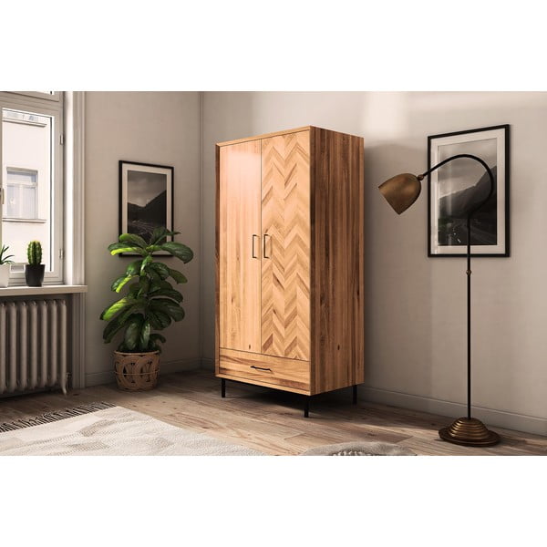 Armadio in legno di quercia di colore naturale 97x196 cm Abies - The Beds-image-1