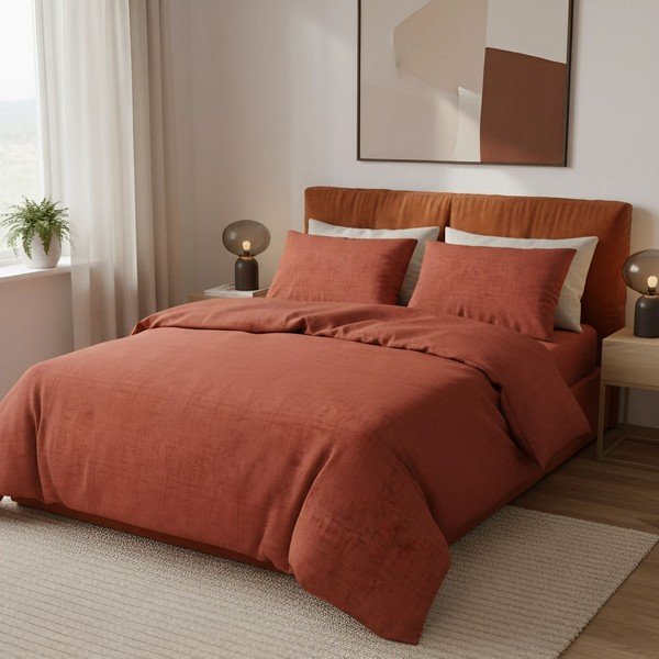 Set copripiumino e federa color mattone per letto singolo 140x200 cm Felix Kombin  – Mijolnir-image-1