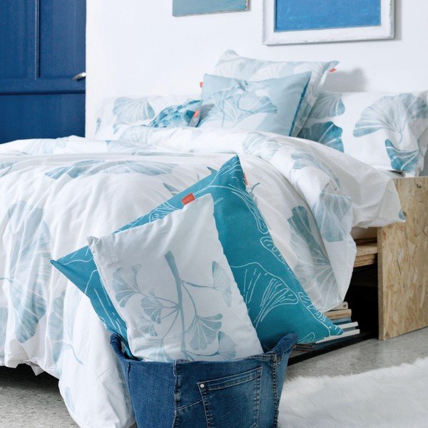 Copripiumino in cotone bianco e blu per letto singolo 140x200 cm Ginkgo - Blanc-image-2