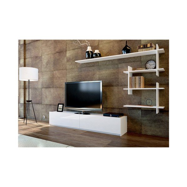 Set di cassettiere TV e mensole a muro bianche Ahenk - Woody Fashion-image-2