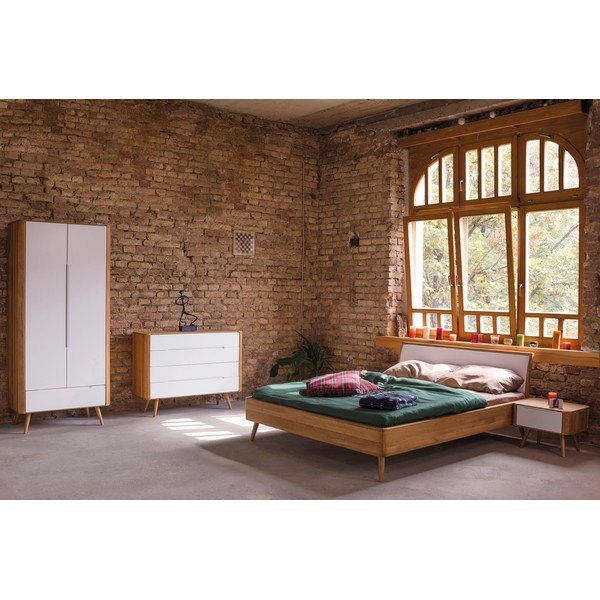 Letto matrimoniale in rovere bianco/naturale 160x200 cm Ena - Gazzda-image-1