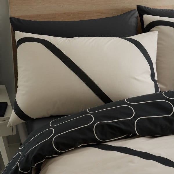 Biancheria da letto nera e beige 200x135 cm Linear Curve - Catherine Lansfield-image-3