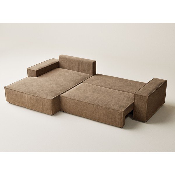 Divano angolare marrone chiaro allungabile/con contenitore (con penisola a sinistra/con chaise lounge) con rivestimento in ciniglia Maze – Maison de Rêve-image-4