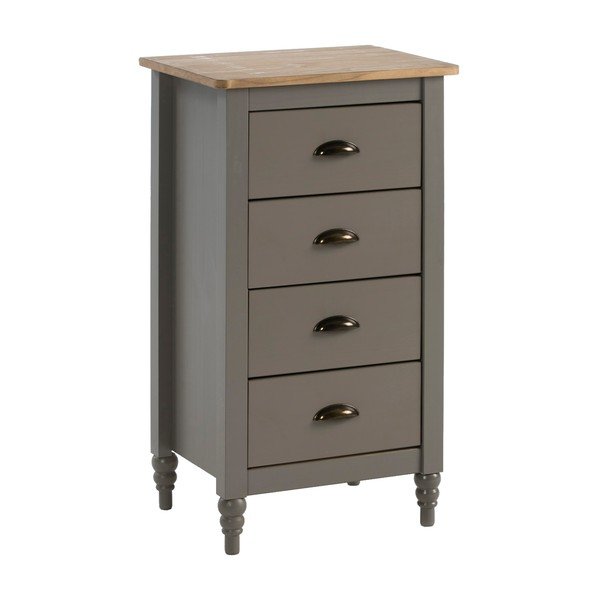 Cassettiera grigia in legno di pino massiccio con 4 cassetti, altezza 83 cm Joyce - Marckeric-image-2
